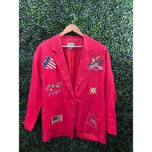 ADAM DOUGLASS Red Vintage Linen Blazer Patriotic My Country Flag Size L